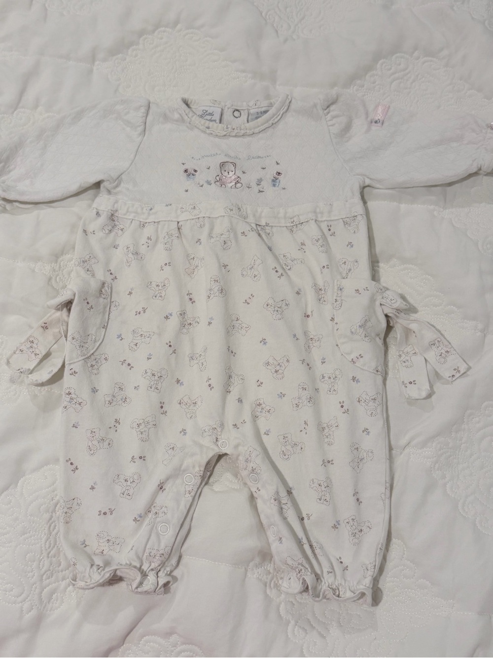 Vintage Little Wonders Cream One-Piece with Tiny Animal Print and Puff Sleeves